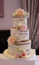 Semi Naked Wedding Cake with Pink Roses No.W126oa