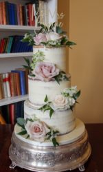 Semi Naked Wedding Cake with Pink and Peach Flowers No.W331p