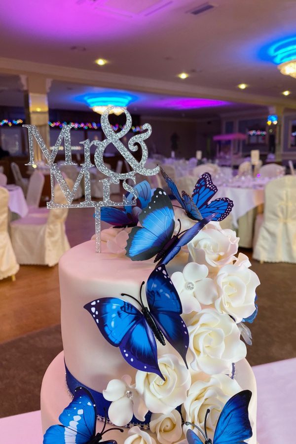 Wedding Cake with Cascading Roses, Butterflies and Superman Logo No.W216 - Image 2