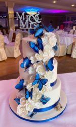 Wedding Cake with Cascading Roses, Butterflies and Superman Logo No.W216p