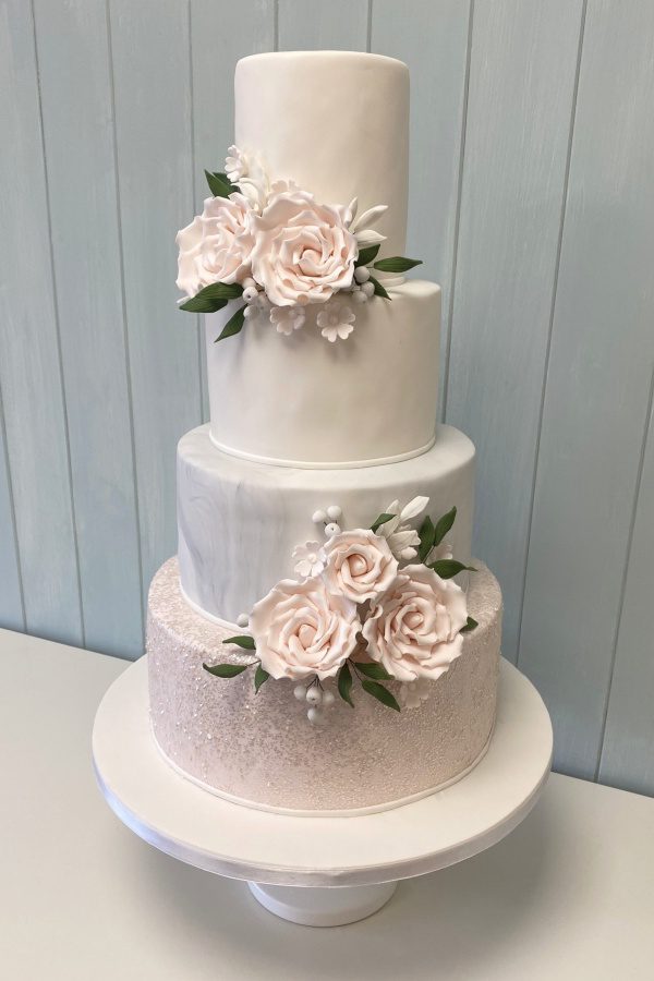 Blush Pink and Soft Marble Wedding Cake No.W232 - Image 2