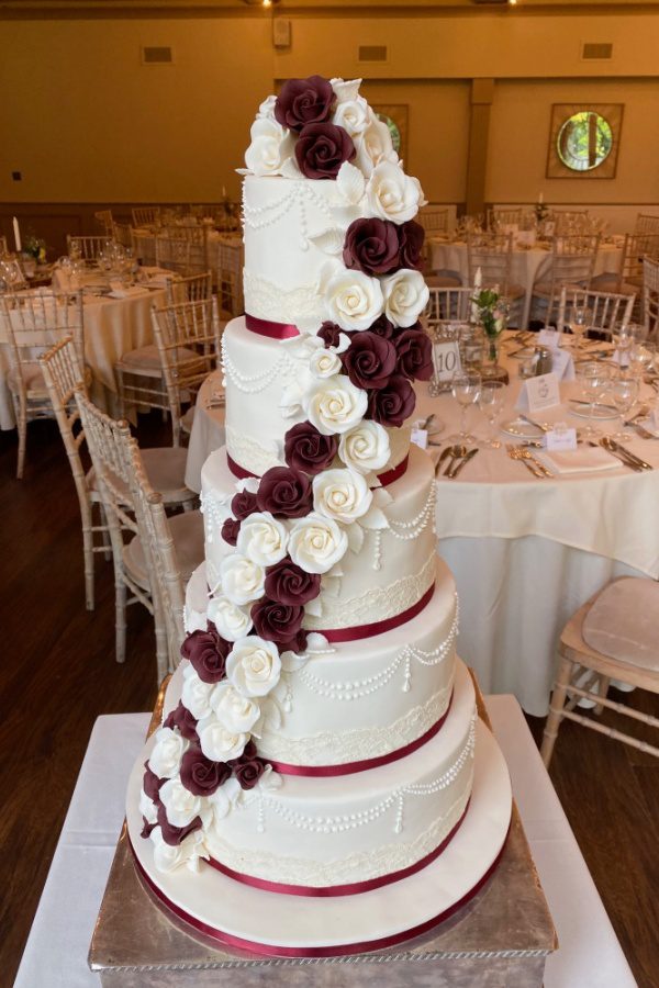 Burgundy Cascading Roses Wedding Cake No.W207 - Image 2