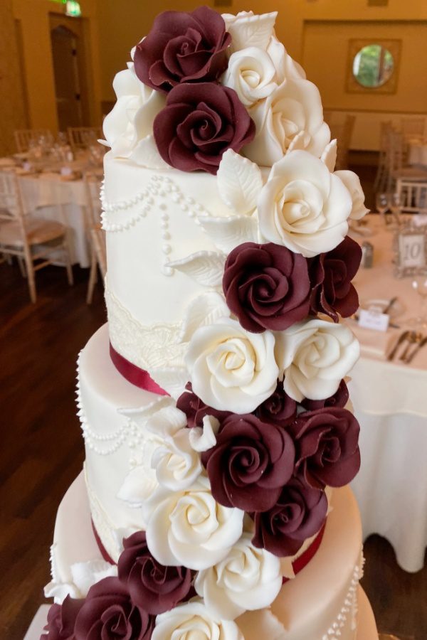 Burgundy Cascading Roses Wedding Cake No.W207 - Image 4