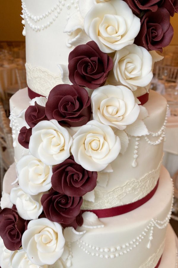 Burgundy Cascading Roses Wedding Cake No.W207 - Image 3
