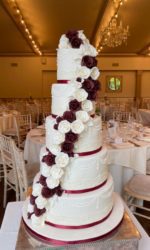 Burgundy Cascading Roses Wedding Cake No.W207p