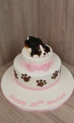 Dog and Pink Bow Birthday Cake No.N061v
