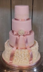 Dusky Pink Wedding Cake with Ivory Ruffles No.W015p