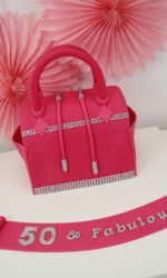 Fuchsia Pink Handbag with Diamonds Birthday Cake No.N051mp