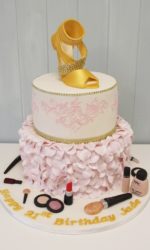Gold Shoe and Pink Ruffles Birthday Cake No.N026ap