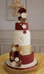 Gold and Burgundy Wedding Cake No.W332aap