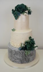 Green Floral and Grey Ruffles Wedding Cake No.W241p