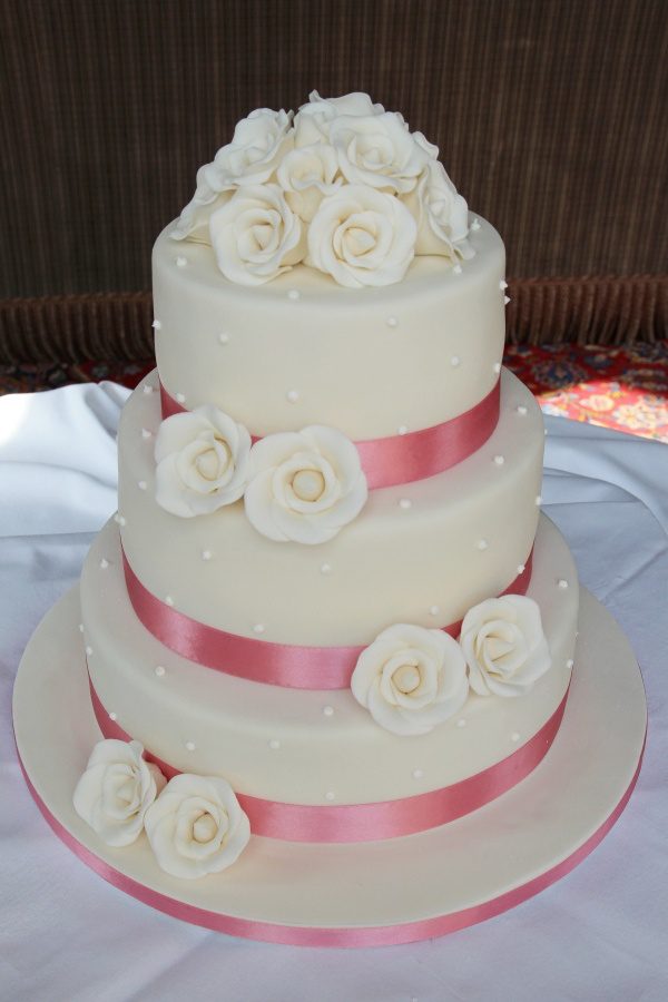 Pink Ribbon and Sugar Dots Wedding Cake No.W136 - Image 2