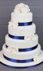 Ivory Roses, Navy Ribbon and Diamonds Wedding Cake No.W156ap