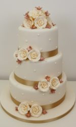 Ivory Roses and Rose Gold Hydrangeas Wedding Cake No.W305p