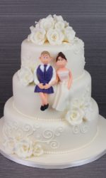 Ivory Roses with Ivory Piping Wedding Cake No.W194p