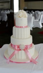 Ivory Stripes and Brooch Wedding Cake No.W114ap