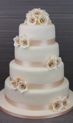 Ivory Two Tone Roses with Ribbon Wedding Cake No.W153p