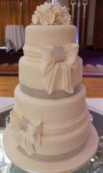 Ivory Wedding Cake with Fine Lace, Bows and Diamonds No.W196(A)p