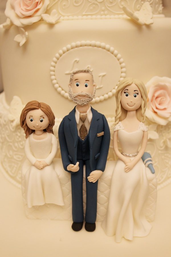 Ivory Wedding Cake with Roses and Family Cake Topper No.W345 - Image 4