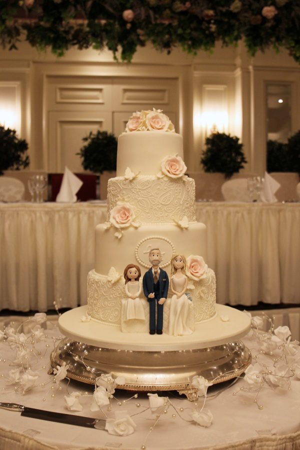 Ivory Wedding Cake with Roses and Family Cake Topper No.W345 - Image 3