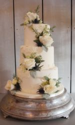 Ivory Wedding Cake with Sugar Lace and Fresh Flowers No.W290p