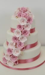Light Pink and Dusky Pink Cascading Roses Wedding Cake No.W278p