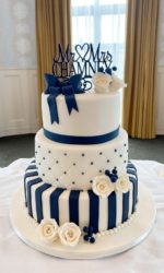 Navy Stripes, Bow and Berries Wedding Cake No.W105ap