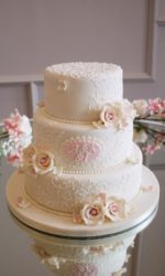 Pale Pink Roses and Soft Lace Wedding Cake No.W288p