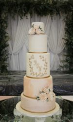 Peach Marble and Gold Leaf Wedding Cake No.W327p