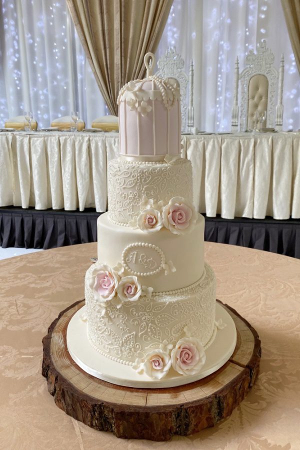 Pink Bird Cage and Ivory Lace Wedding Cake No.W198 - Image 2