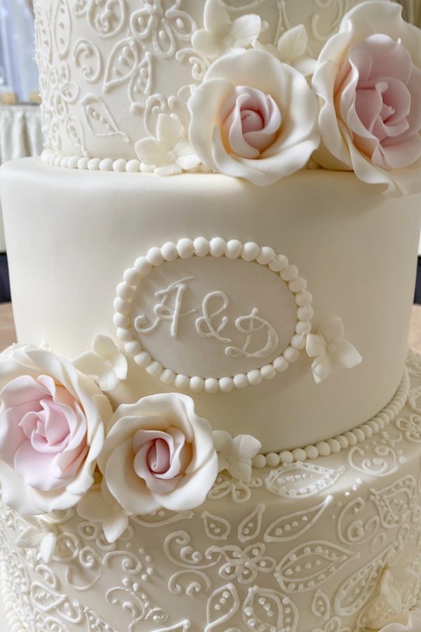 Pink Bird Cage and Ivory Lace Wedding Cake No.W198 - Image 3