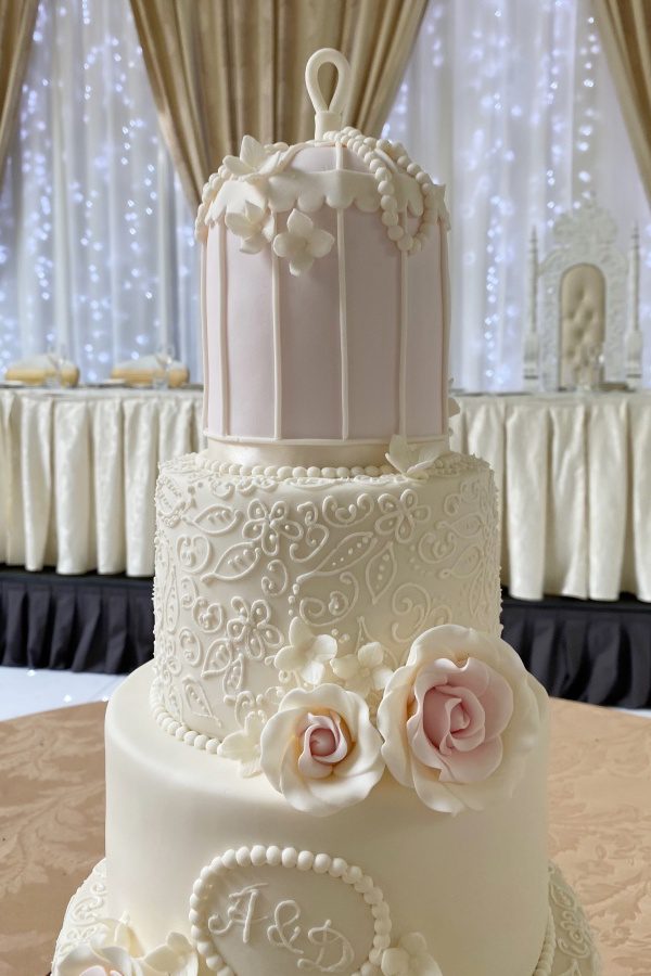 Pink Bird Cage and Ivory Lace Wedding Cake No.W198 - Image 5