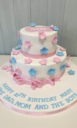 Pink Bow and Hydrangeas Birthday Cake No.K074p