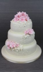 Pink Roses and Swirl Piping Wedding Cake No.W192ap