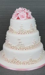 Pink and Ivory Pearls Wedding Cake No.W162ap