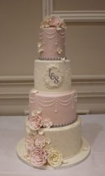 Pink and Ivory Pearls Wedding Cake No.W337p