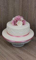 Pink with Ivory Roses Birthday Cake No.N045vp