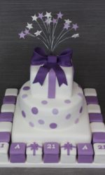 Purple and White Birthday Cake with Mini Cakes No.N067p