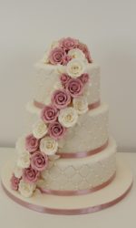 Quilted Wedding Cake with Cascading Roses and Diamonds No.W297p