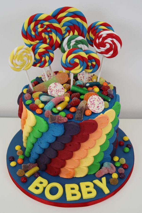 Rainbow and Lollipops Buttercream Cake No.D041 - Image 2