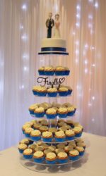 Royal Blue Cupcake Tower with Bride and Groom Cake Topper No.W342p