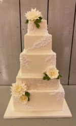 Square Wedding Cake with Flower Lace and Shimmer No.W217p