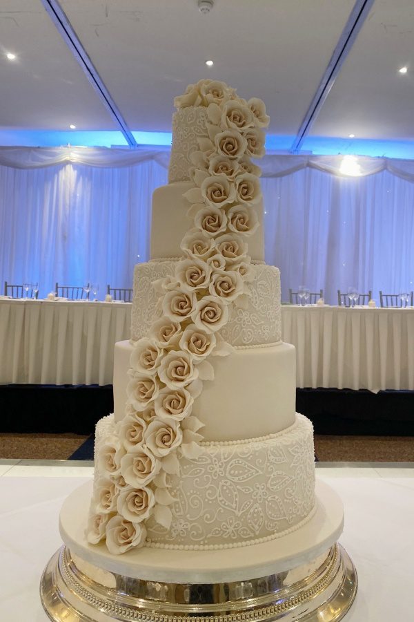 Two Tone Cascading Roses and Piping Wedding Cake No.W212 - Image 2
