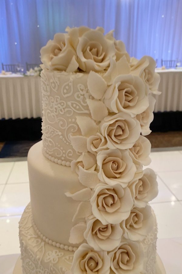 Two Tone Cascading Roses and Piping Wedding Cake No.W212 - Image 3