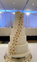 Two Tone Cascading Roses and Piping Wedding Cake No.W212p