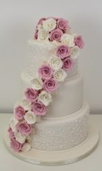 Wedding Cake with Cascading Roses and Brush Embroidery Design No.W279p