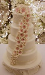 Wedding Cake with Cascading Roses and Lace 1 No.W296p