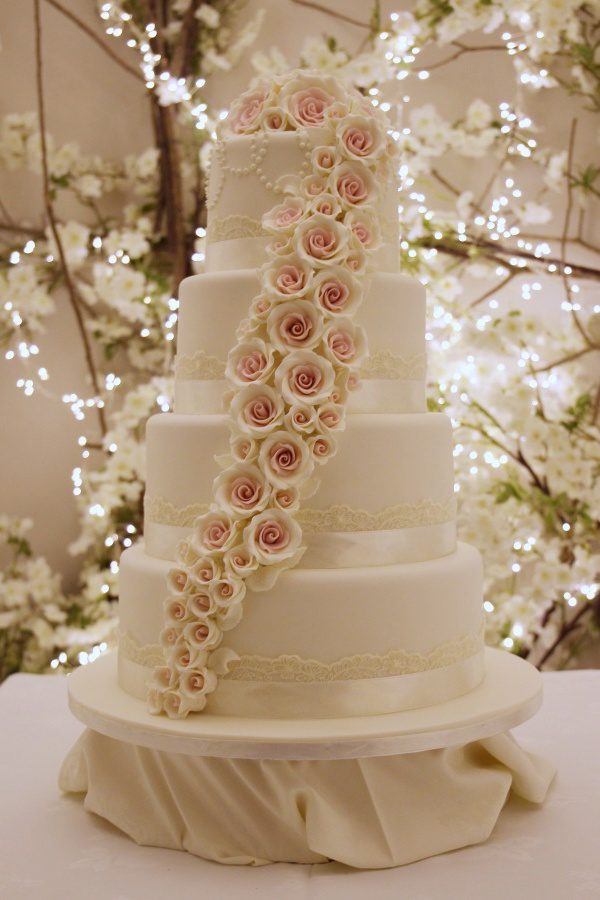 Wedding Cake with Cascading Roses and Lace No.W296 - Image 2