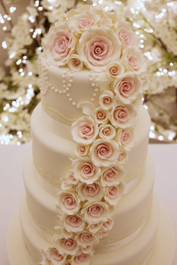 Wedding Cake with Cascading Roses and Lace No.W296 - Image 4