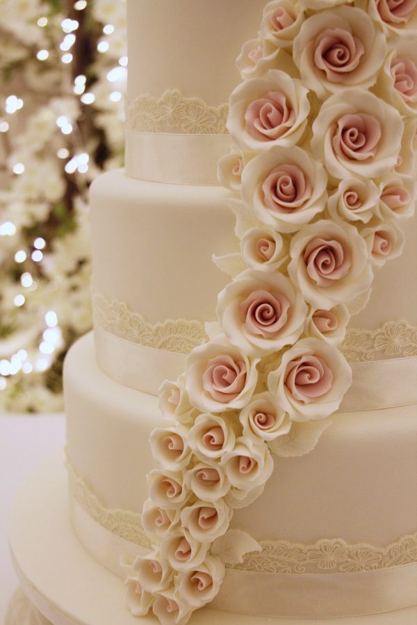 Wedding Cake with Cascading Roses and Lace No.W296 - Image 3